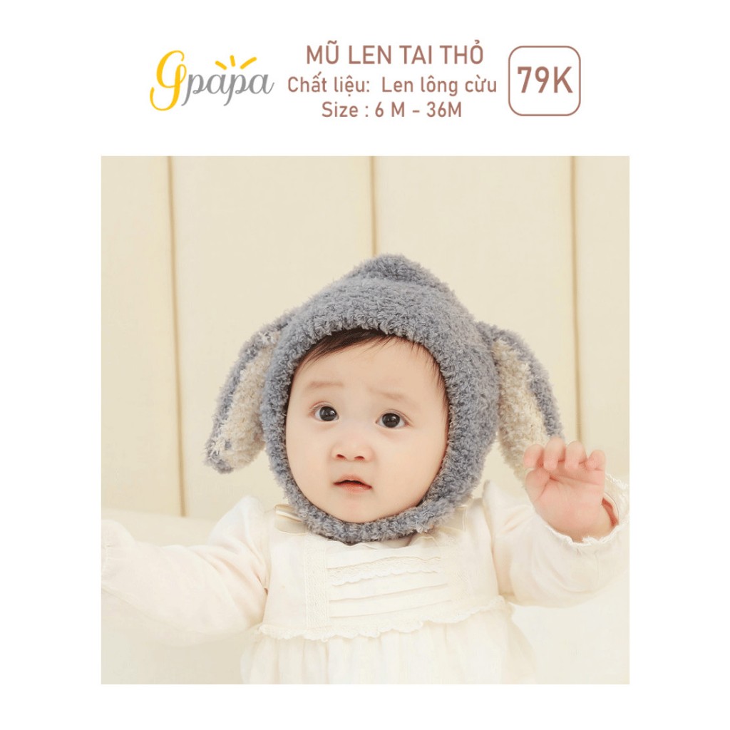 Mũ len lông cừu tai thỏ cài cúc Gpapa cho bé từ 6 tháng đến 3 tuổi Lunakidsbaby