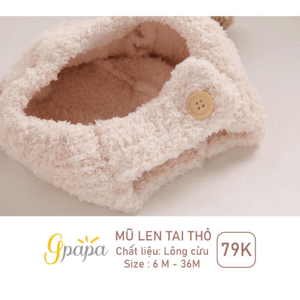 Mũ len lông cừu tai thỏ cài cúc Gpapa cho bé từ 6 tháng đến 3 tuổi Lunakidsbaby