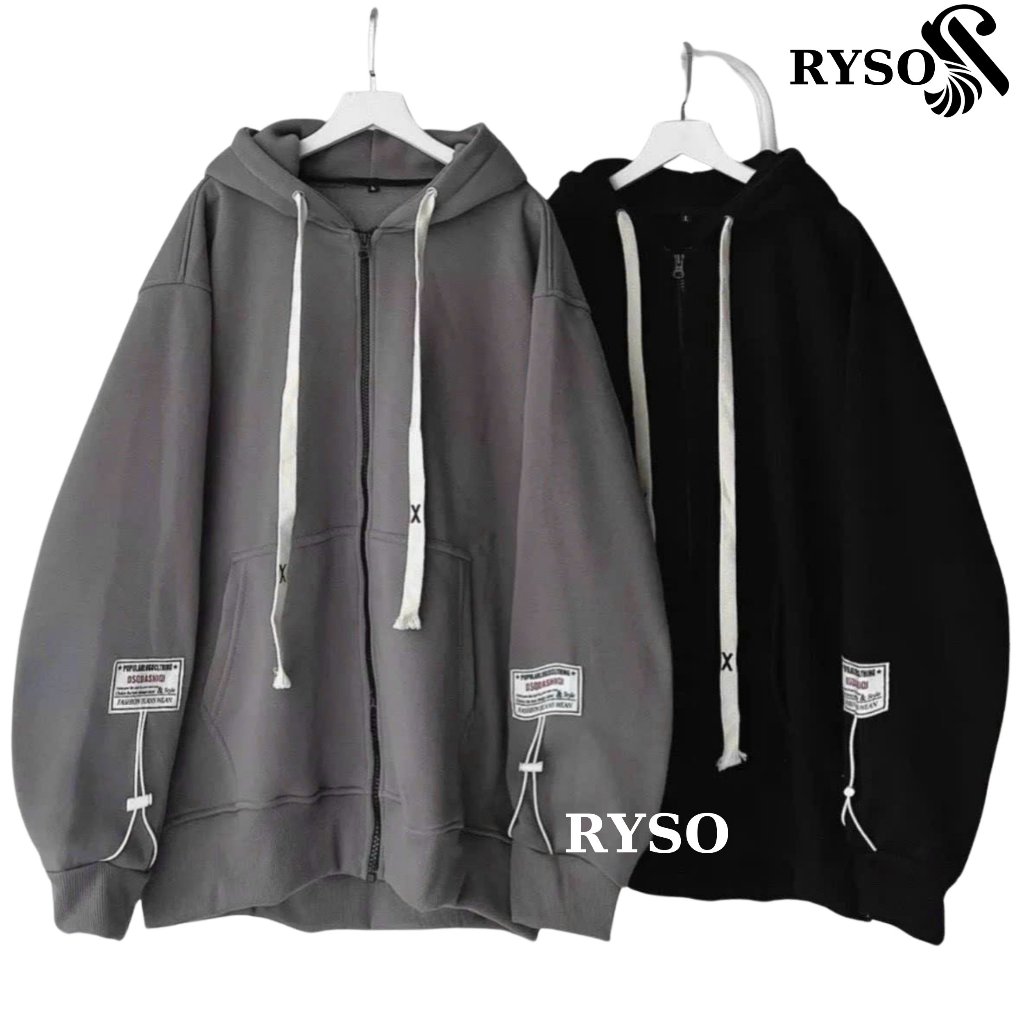 Áo Khoác Hoodie Zip RYSO FASHION Nỉ Bông Nam Nữ Basic Unisex Nỉ From Rộng Màu Đen