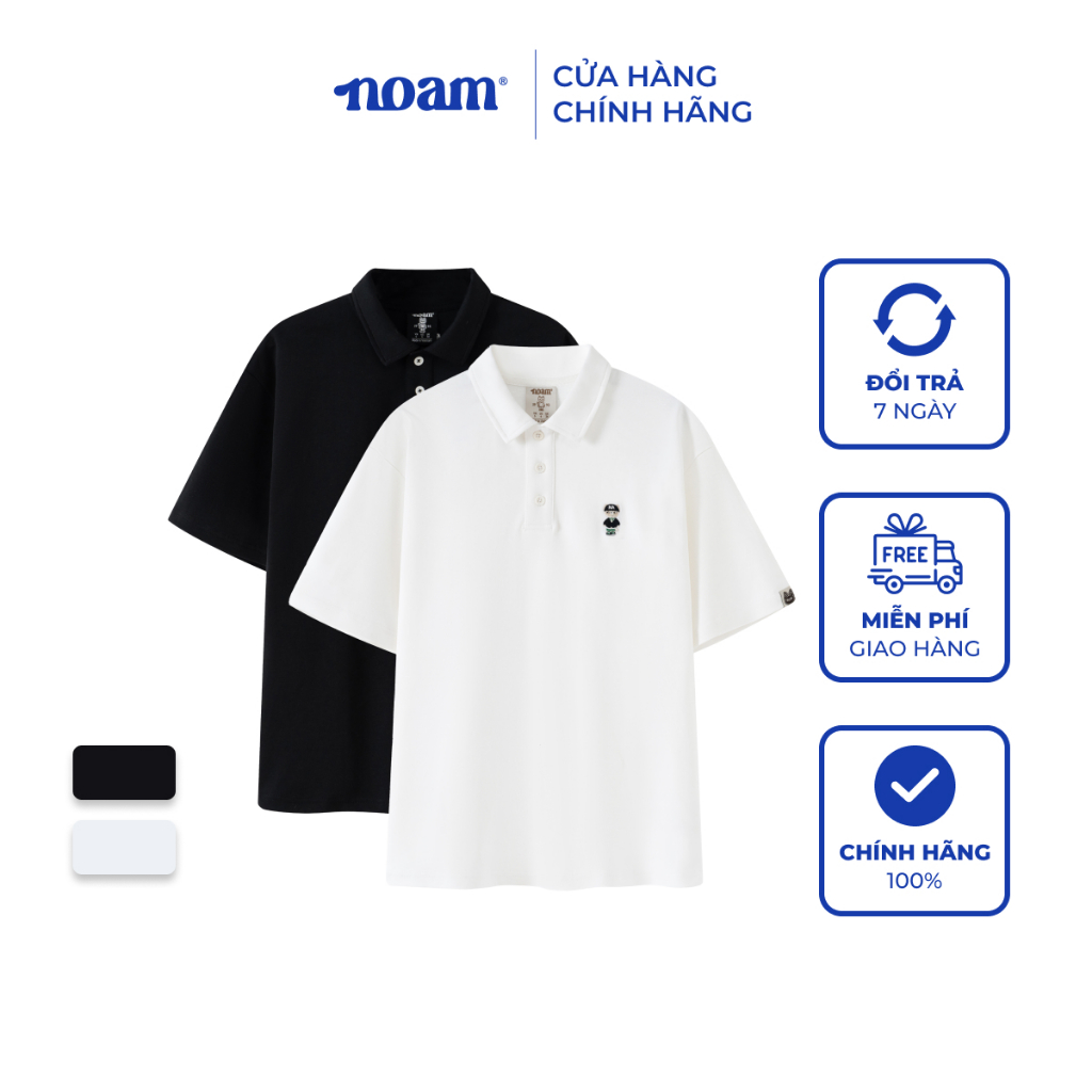 Áo Polo Form rộng NOAM Teeny Homies Cotton 100% mềm mịn vượt trội - Màu đen/ trắng