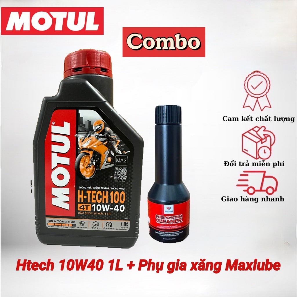 Htech+Maxlube: Combo Motul Htech 4T 10W40 1 lít & Phụ gia xăng Maxlube 60ml
