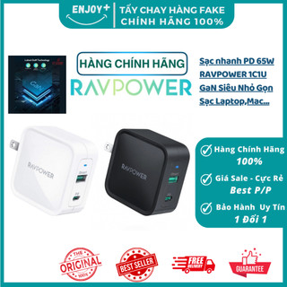 Củ Sạc Nhanh RavPower 65W GaN Siêu Nhỏ Gọn| 2 Cổng Tiện Lợi| Chính Hãng 100%| Bảo Hành 12T| ENJOY PLUS