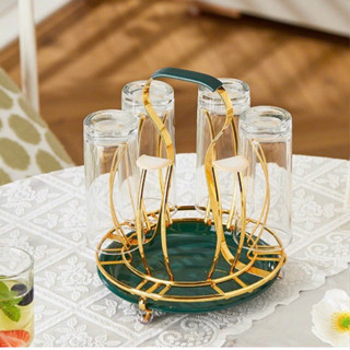 Khay úp cốc kèm đế xanh hứng nước mạ sơn tĩnh điện , giá 6 cốc hoàng kim hình hươu