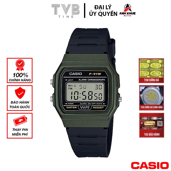Đồng hồ unisex dây nhựa Casio chính hãng Anh Khuê F-91WM-3ADF