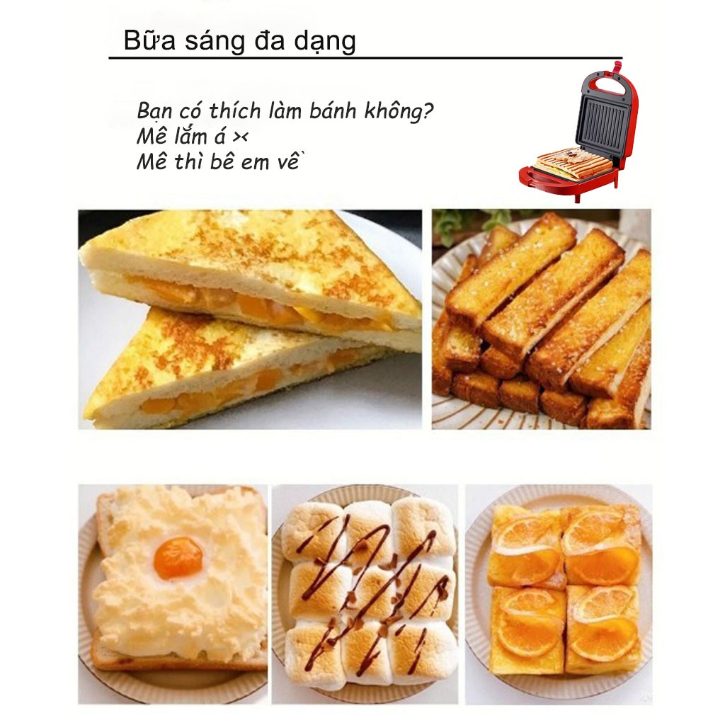 Máy Nướng Bánh Mì Sandwich Kẹp Làm Nóng 2 Mặt Rán Trứng Làm Đồ Ăn Sáng Nhanh Chóng