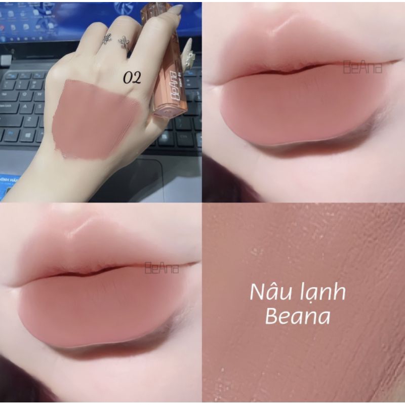 Son kem lì  cao cấp Beana vellvetlips màu Nâu tây BA02  tone tây sang chảnh