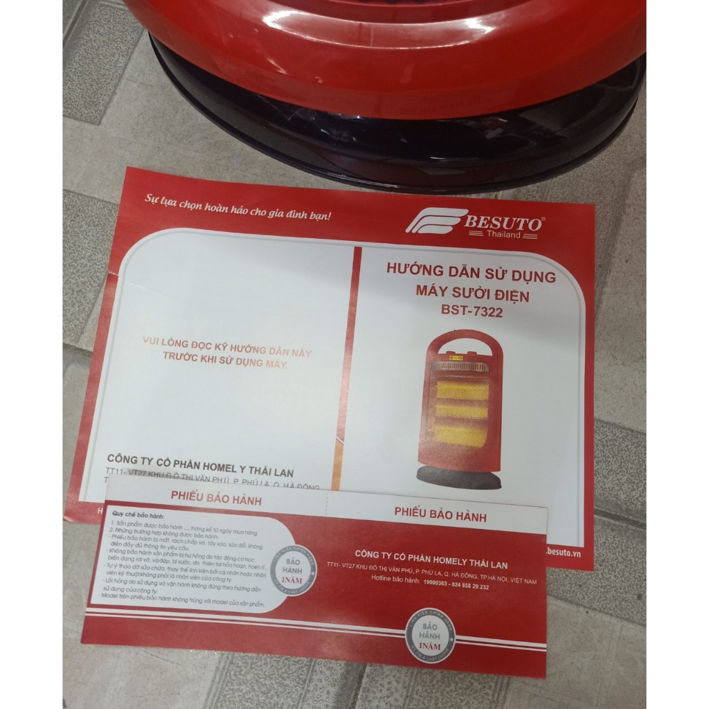 Máy Sưởi Ấm 3 bóng Besuto Thái Lan - Làm Nóng Nhanh, Tản Nhiệt Xung Quanh Tốt, Có Lưới Bảo Vệ An Toàn, Bảo Hành 12 Tháng