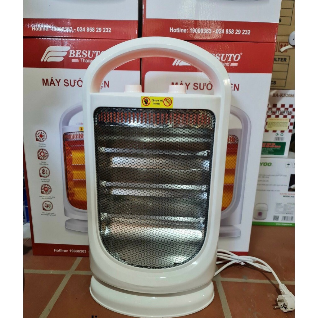 Máy Sưởi Ấm 3 bóng Besuto Thái Lan - Làm Nóng Nhanh, Tản Nhiệt Xung Quanh Tốt, Có Lưới Bảo Vệ An Toàn, Bảo Hành 12 Tháng