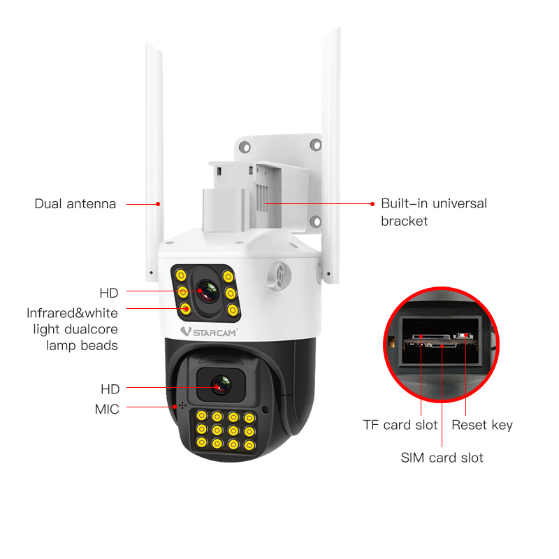 Camera IP Ngoài Trời VSTARCAM CG663DR dùng Sim 4G FULLHD Tích Hợp Thêm 1 Mắt Camera Phụ Quay Màu Ban Đêm