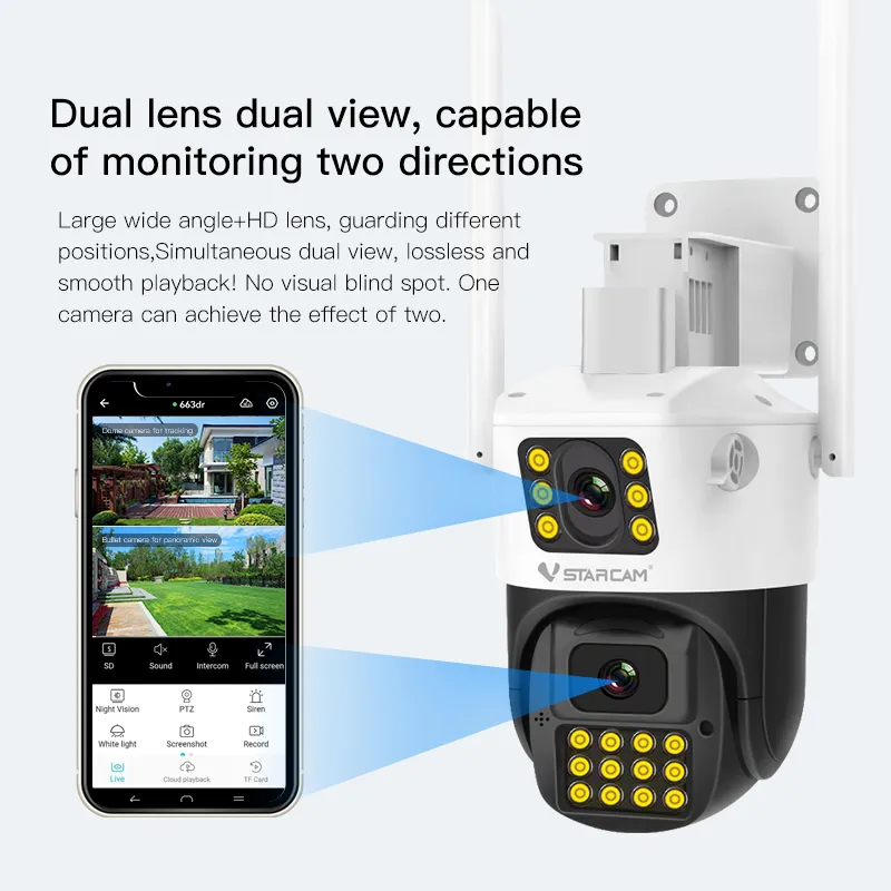 Camera IP Ngoài Trời VSTARCAM CG663DR dùng Sim 4G FULLHD Tích Hợp Thêm 1 Mắt Camera Phụ Quay Màu Ban Đêm
