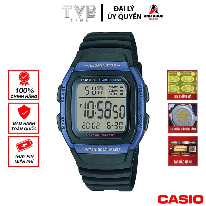 Đồng hồ nam dây nhựa Casio chính hãng Anh Khuê W-96H-2AVDF
