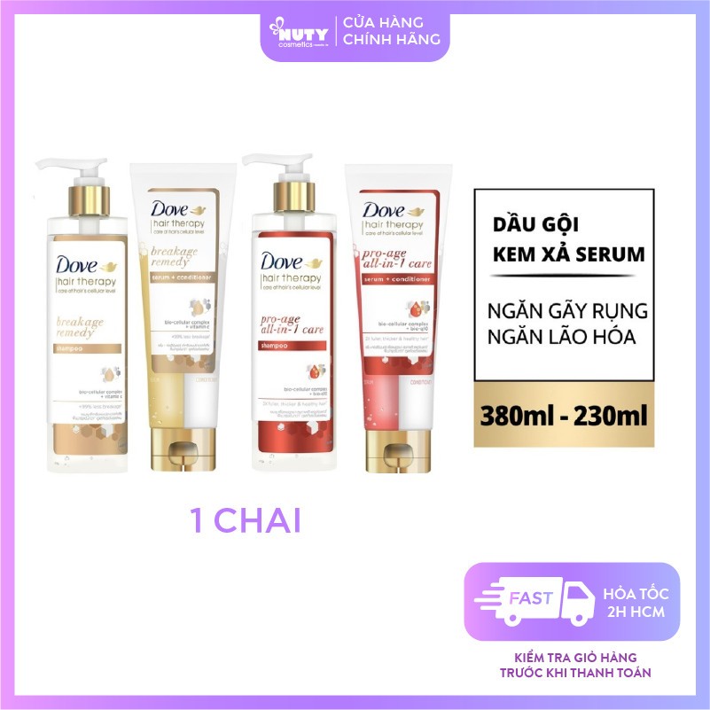 Bộ Gội Kem Xả Phục Hồi Ngăn Gãy Rụng và Làm Phồng Dày Tóc Serum Dove Hair Therapy