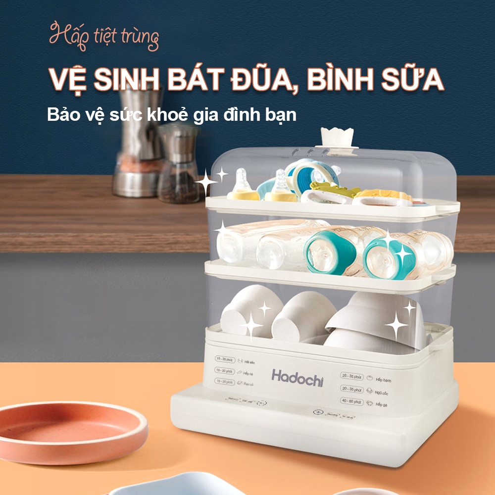 Nồi hấp điện cao cấp, đa năng Hadochi - Dung tích 24L - 3 tầng hấp nhiều món ăn cùng lúc - Hàng chính hãng - Bảo hành 12