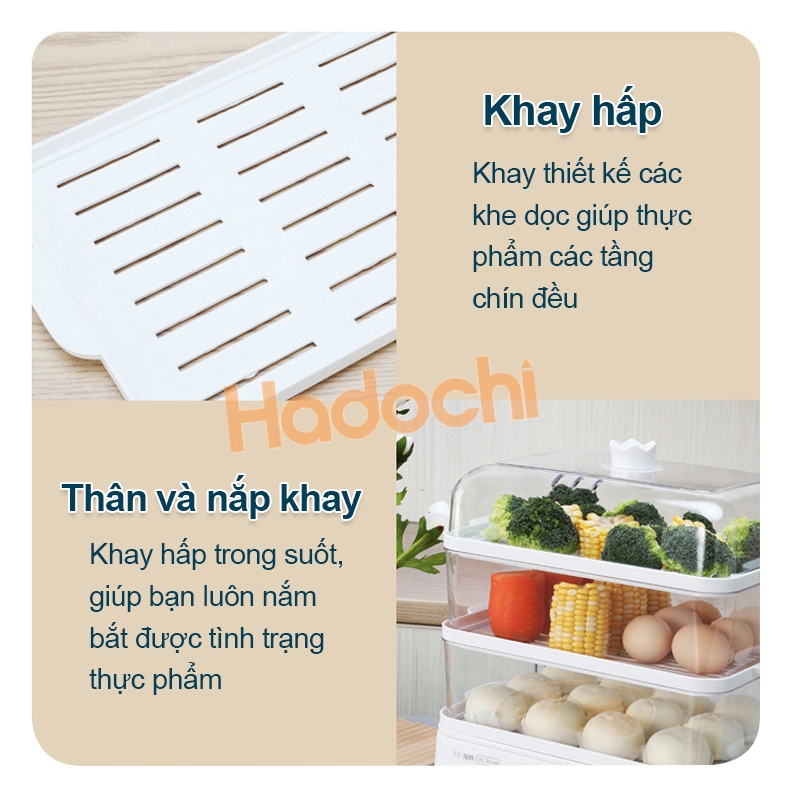 Nồi hấp điện cao cấp, đa năng Hadochi - Dung tích 24L - 3 tầng hấp nhiều món ăn cùng lúc - Hàng chính hãng - Bảo hành 12