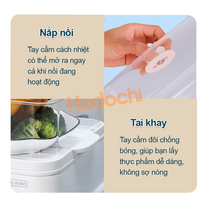 Nồi hấp điện cao cấp, đa năng Hadochi - Dung tích 24L - 3 tầng hấp nhiều món ăn cùng lúc - Hàng chính hãng - Bảo hành 12