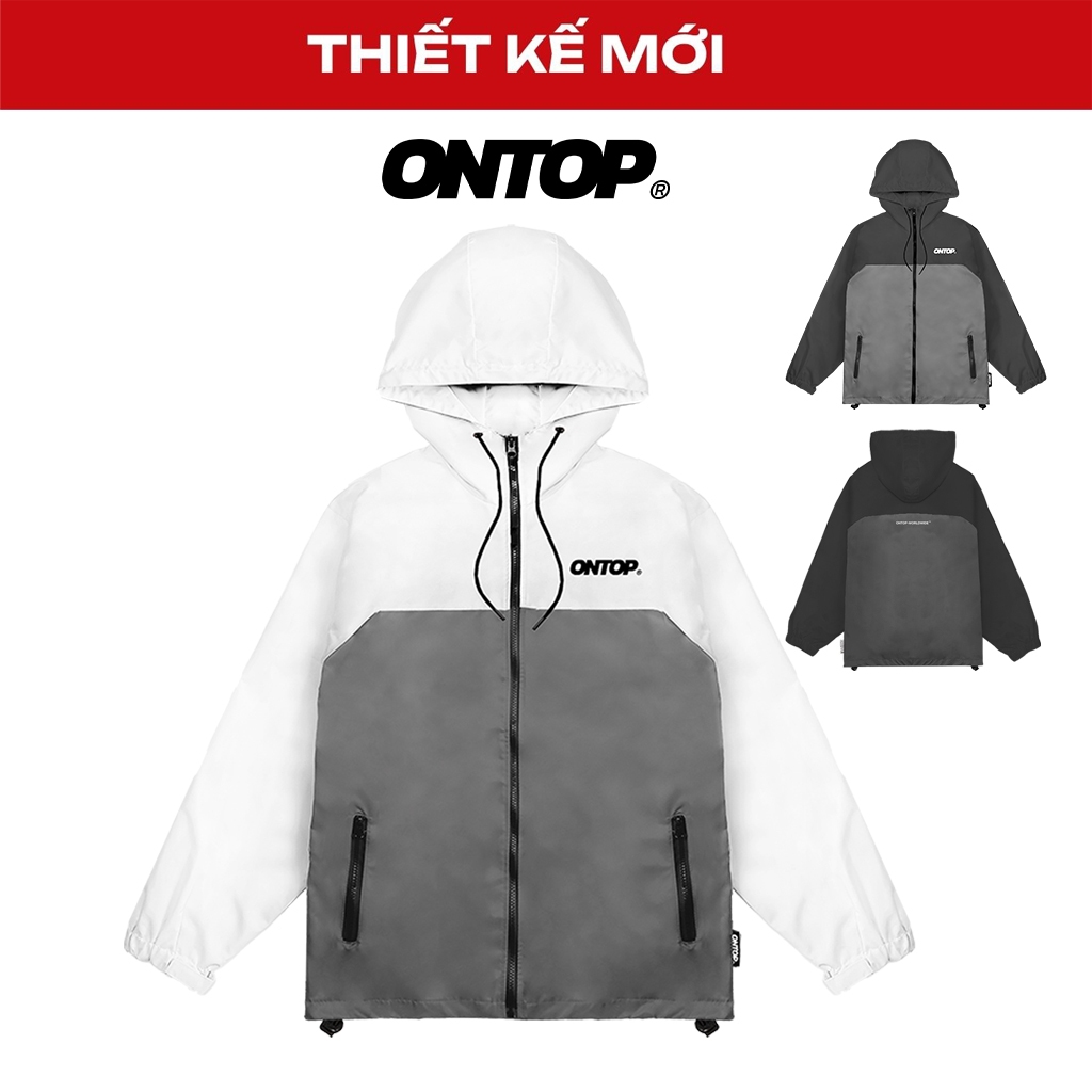 Áo khoác dù local brand có mũ 2 lớp ONTOP nam nữ xám phối màu form rộng Loosie Jacket | O24-AK6