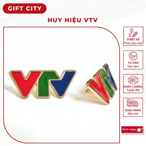Pin cài áo VTV đồng mạ vàng 24k cao cấp