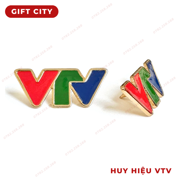 Pin cài áo VTV đồng mạ vàng 24k cao cấp