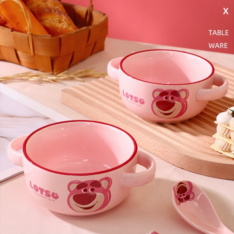 CHÉN SỨ LỚN CÓ TAY CẦM GẤU DÂU LOTSO - HÀNG CHÍNH HÃNG