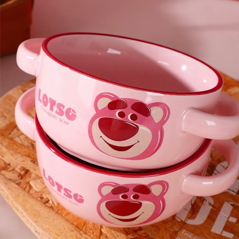 CHÉN SỨ LỚN CÓ TAY CẦM GẤU DÂU LOTSO - HÀNG CHÍNH HÃNG