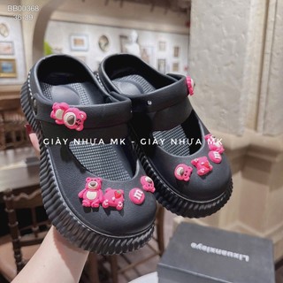 Dép sục nữ đế độn 5cm đính sticker gấu dâu Losto cute đế chống trơn trượt đi mưa đi học đi biển - SL050
