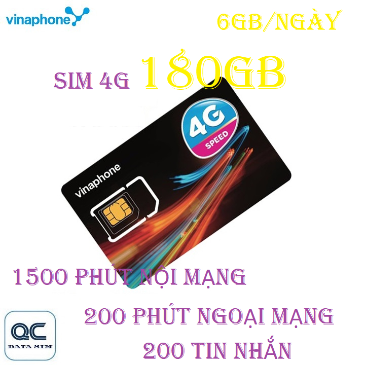 Sim 4G vinaphone 180GB 1500 phút nội mạng 200 phút liên mạng