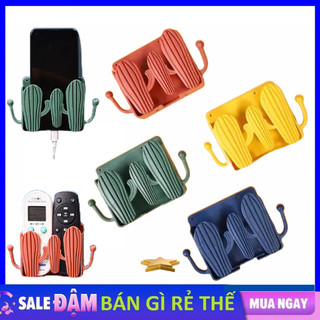 Kệ Dán Tường Hình Xương Rồng Để Điện Thoại, Remote Tiện Dụng Hai Bên Có Móc Treo, Miếng Dán Chắc Chắn, Chịu Lực Cao