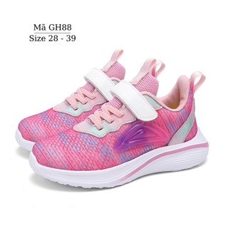 Giày thể thao cho bé gái 4 - 12 tuổi màu hồng siêu nhẹ quai dán năng động cá tính mang đi học chạy bộ GH88