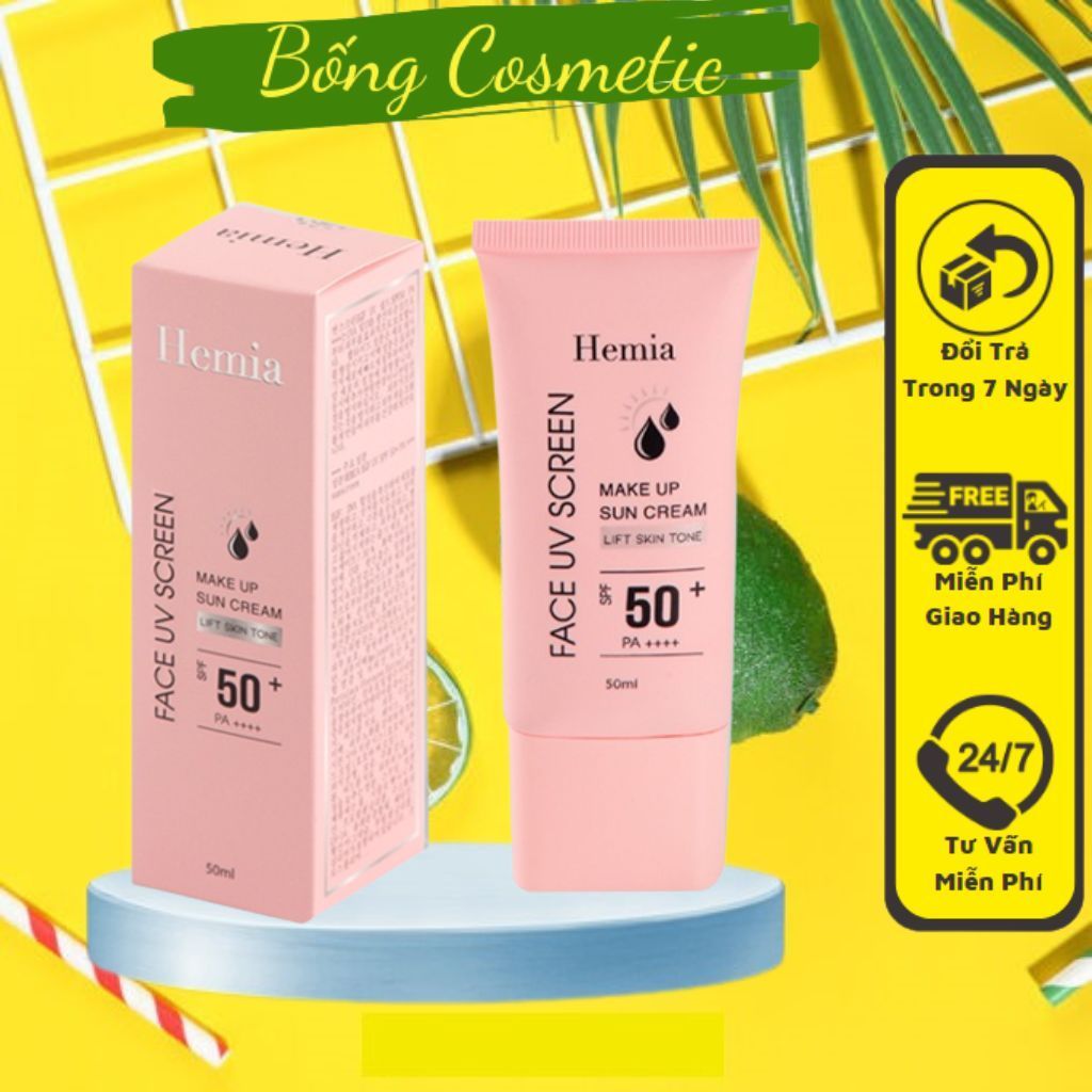 Kem chống nắng HEMIA 50ml dưỡng trắng nâng tone SPF50+ tự nhiên