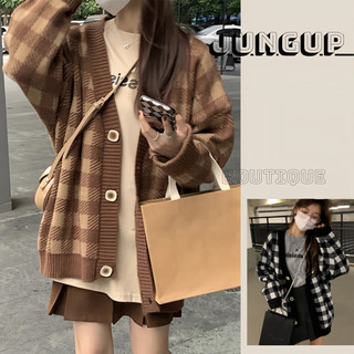 Áo Cardigan Len kẻ caro quảng châu cực đẹp from rộng oversize Áo khoác len loại 1 phong cách Hàn quốc