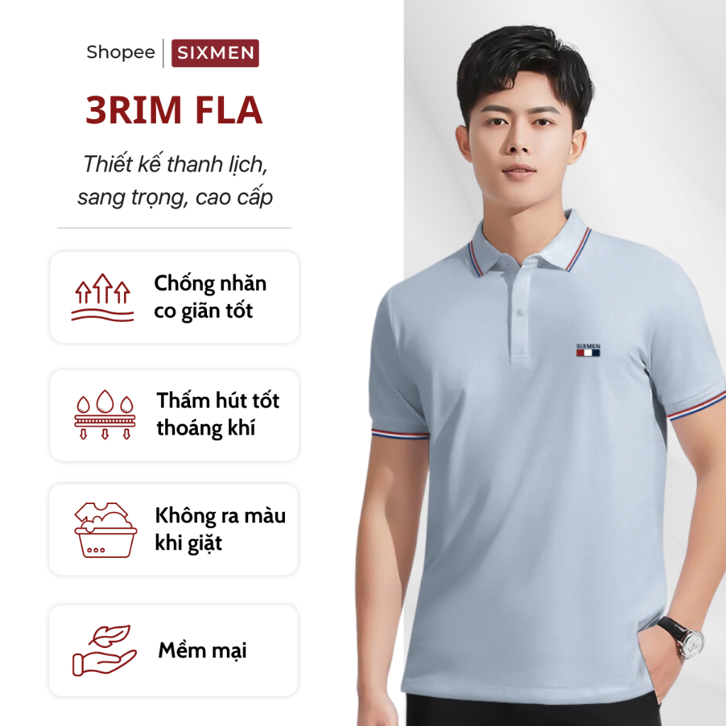 Áo thun Polo nam cao cấp có cổ bẻ SIXMEN  - 3RIM FLA - vải cá sấu cotton thoáng mát, thanh lịch