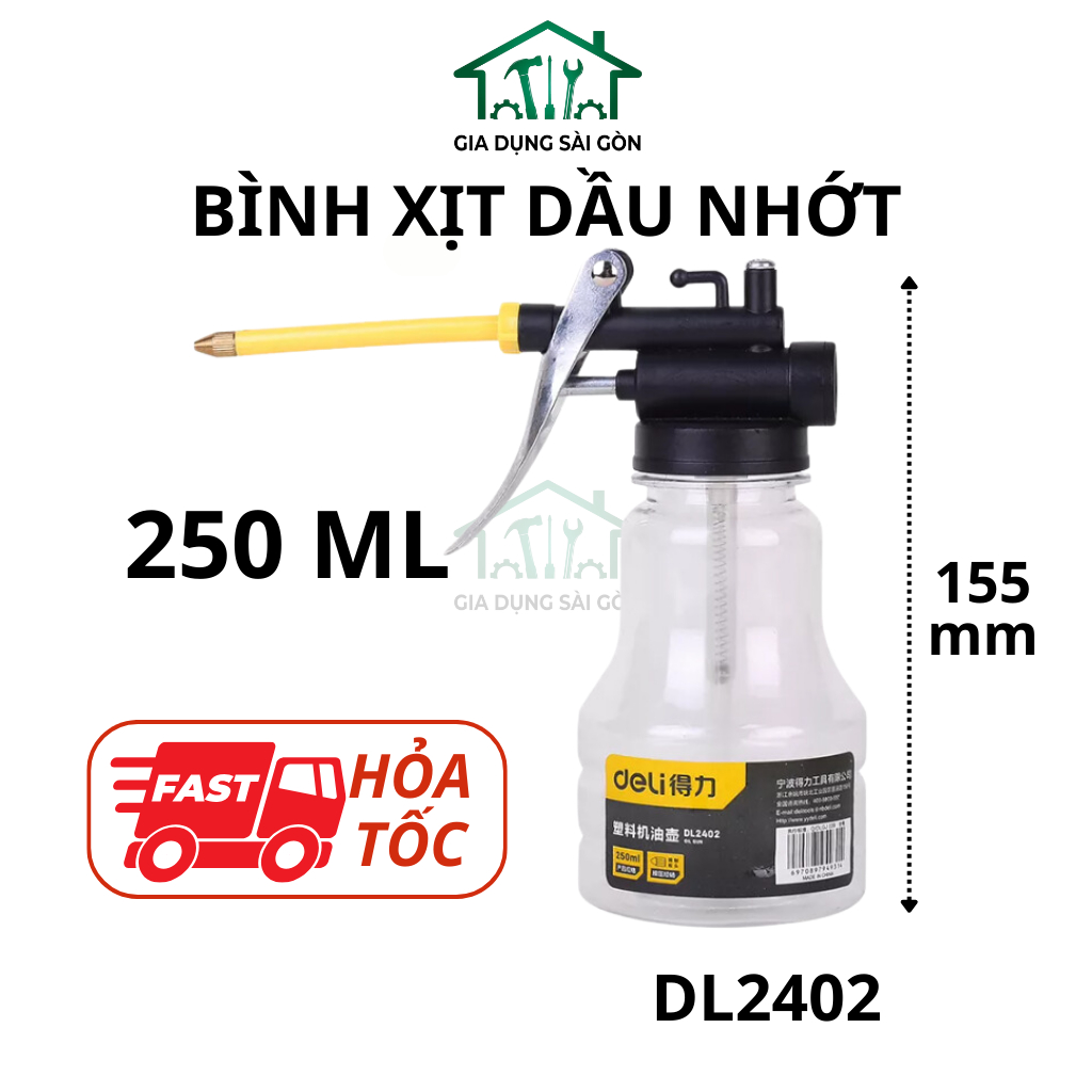 Bình Châm Nhớt Xịt Dầu Cao Cấp Cho Máy Móc Cơ Khí Deli - Chất Liệu Thép Chắc Chắn - Bình Châm Dầu Nhớt Nhựa PP Đa Năng