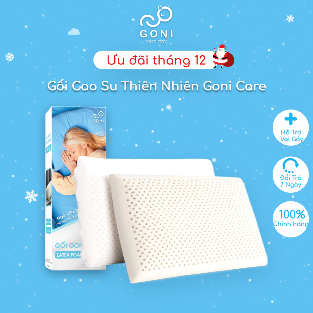 Gối Cao Su Thiên Nhiên Goni Care 40x60cm Đàn Hồi Cao, Kháng Khuẩn, Thoáng Khí, Chống Đau Vai Gáy