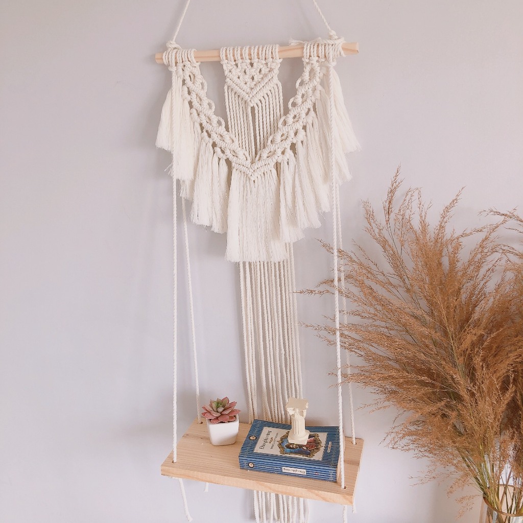 Kệ trang trí, kệ gỗ treo tường tết dây macrame trang trí nhà cửa decor nội thất decor phòng