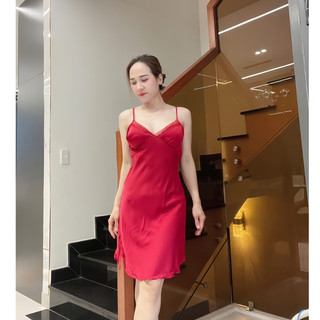 Váy ngủ lụa satin phối ren kèm mút ngực ad44amk