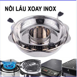 Nồi Lẩu Xoay Nâng 2 Tầng, Nồi Lẩu Đa Năng Hàn Quốc Inox Cao Cấp Dùng Được Cả Bếp Ga, Bếp Từ, Bếp Hồng Ngoại