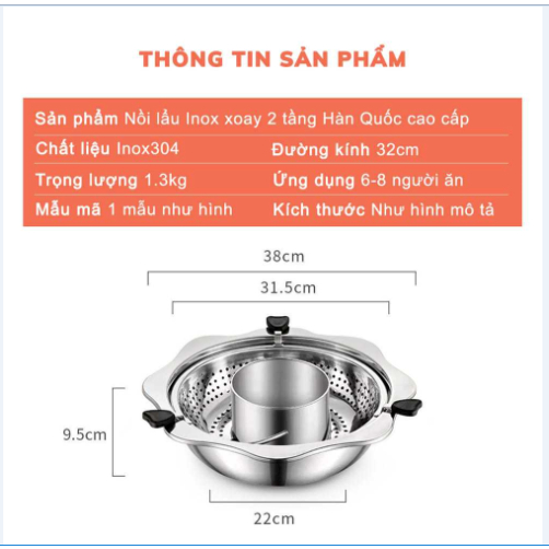 Nồi Lẩu Xoay Nâng 2 Tầng, Nồi Lẩu Đa Năng Hàn Quốc Inox Cao Cấp Dùng Được Cả Bếp Ga, Bếp Từ, Bếp Hồng Ngoại