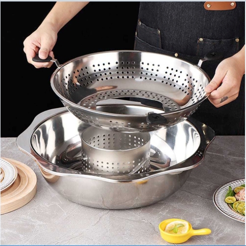 Nồi Lẩu Xoay Nâng 2 Tầng, Nồi Lẩu Đa Năng Hàn Quốc Inox Cao Cấp Dùng Được Cả Bếp Ga, Bếp Từ, Bếp Hồng Ngoại