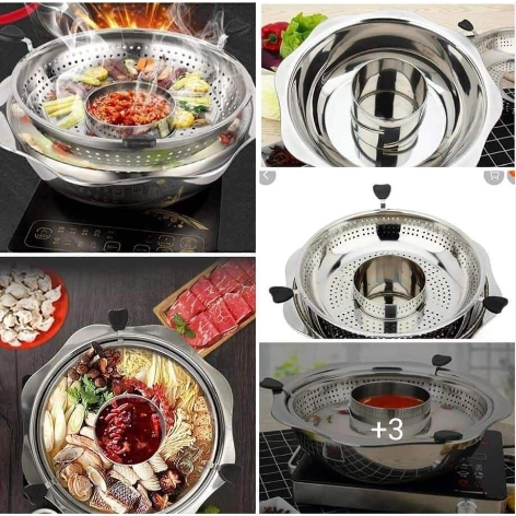 Nồi Lẩu Xoay Nâng 2 Tầng, Nồi Lẩu Đa Năng Hàn Quốc Inox Cao Cấp Dùng Được Cả Bếp Ga, Bếp Từ, Bếp Hồng Ngoại