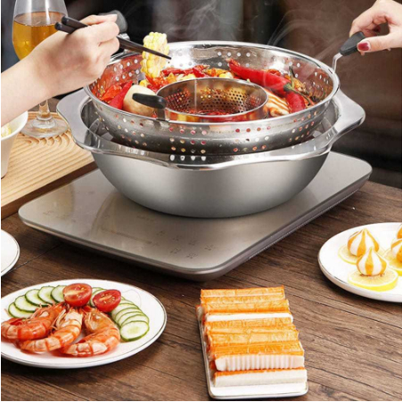 Nồi Lẩu Xoay Nâng 2 Tầng, Nồi Lẩu Đa Năng Hàn Quốc Inox Cao Cấp Dùng Được Cả Bếp Ga, Bếp Từ, Bếp Hồng Ngoại
