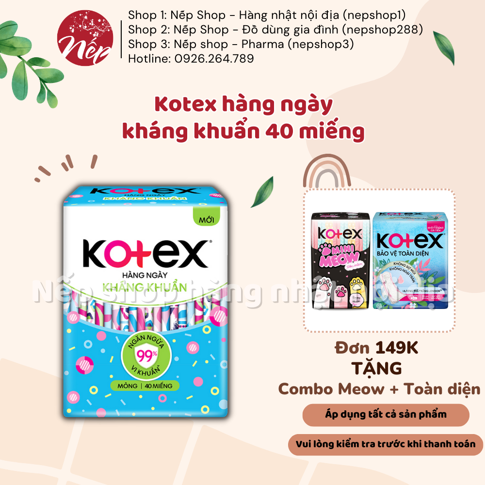 Băng vệ sinh Kotex hàng ngày 40 miếng, siêu mỏng nhẹ, hương thơm tự nhiên - Nếp shop - nepshop1