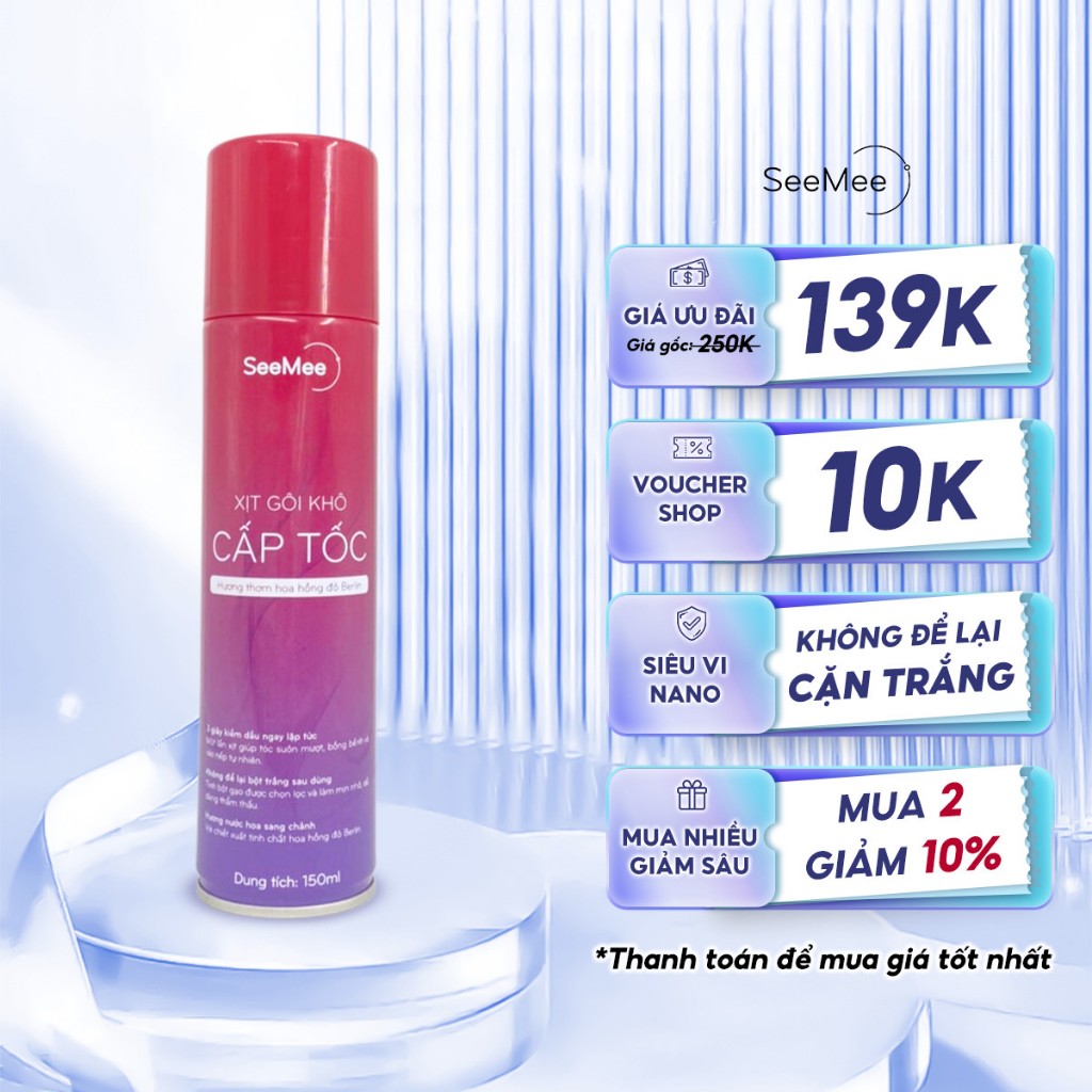 Dầu Gội Khô SeeMee 150ml Xịt Gội Khô kiềm dầu hết ngứa, hết bết dính tóc bồng bềnh tức thì