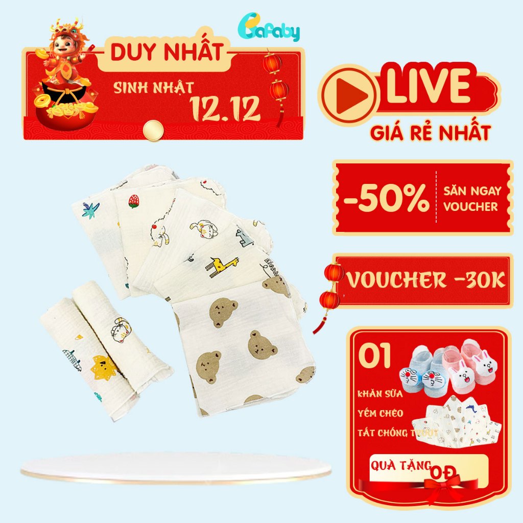 Khăn Xô Sữa Muslin Cho Bé Sơ Sinh 2 Lớp Cao Cấp BAFABY 330