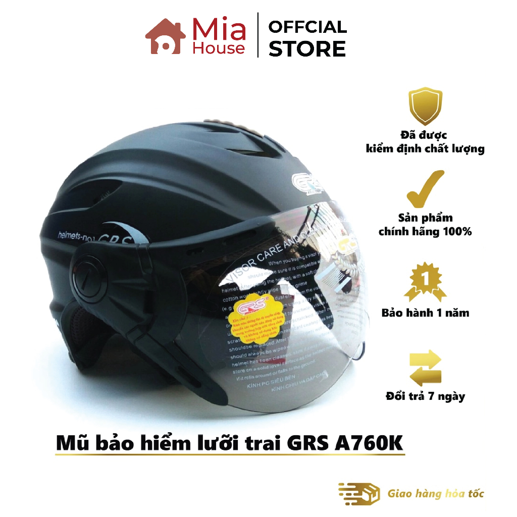 Mũ Bảo Hiểm nửa đầu GRS A760k chính hãng, đủ màu, phù hợp cho nam