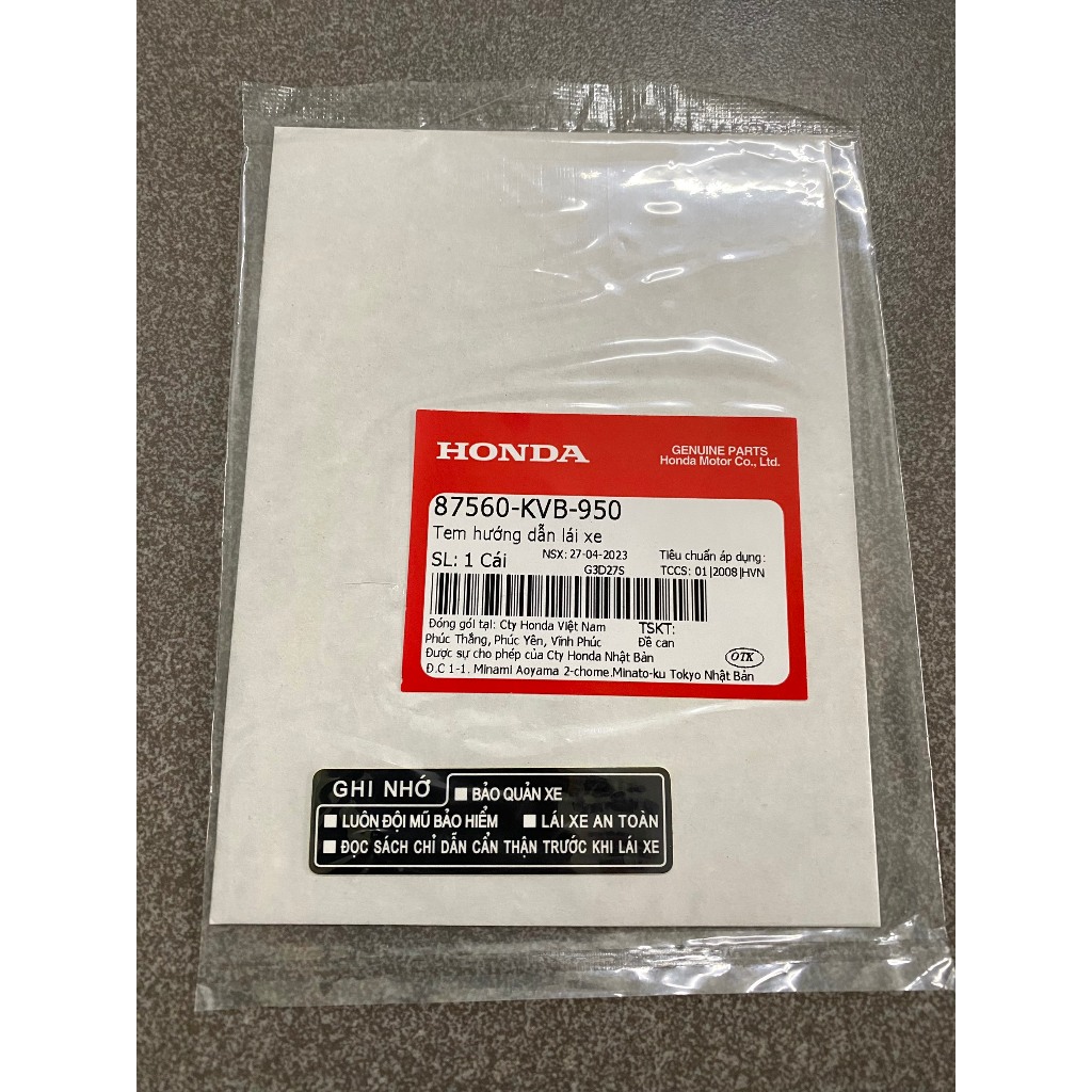 Tem hướng dẫn lái xe chính hãng 87560KVB950
