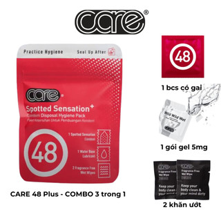 COMBO bao cao su có gai và gel bôi trơn CARE 48+, bcs gai trong túi zip nhỏ gọn dễ mang theo ví đi date