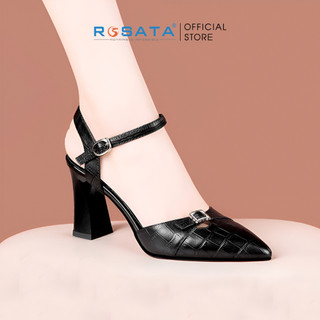 Giày cao gót nữ ROSATA RO497 mũi nhọn vân cá sấu quai hậu cài khóa đế trụ cao 7cm da PU cao cấp
