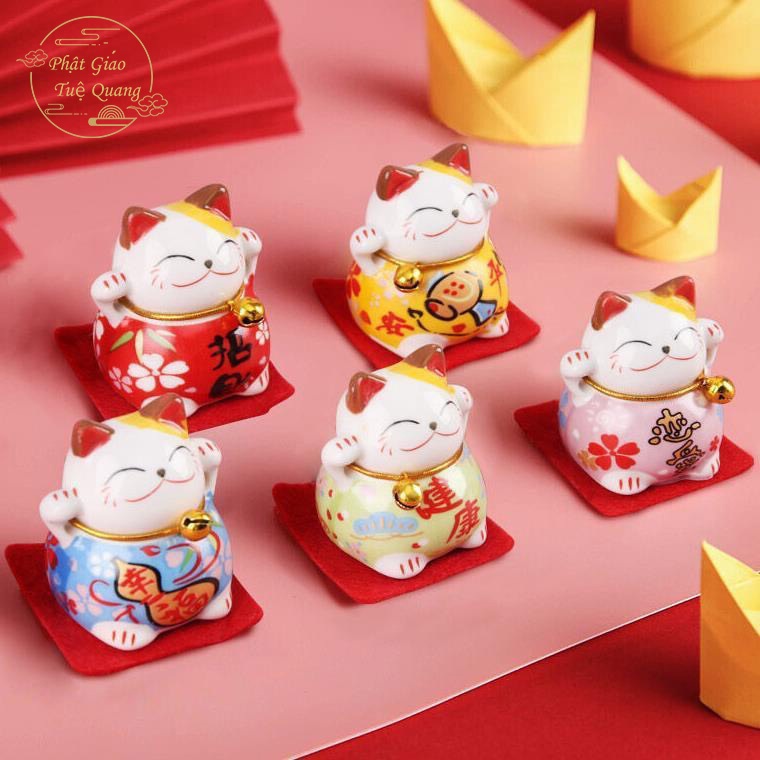 Mèo sứ để xe bộ 5 con nhiều màu sắc đa dạng khác nhau ( vật phẩm phong thủy để xe ) - Phong Thủy Kim