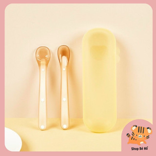 (Ảnh thật tự chụp) SET 2 THÌA SILICONE mềm mại bào vệ nướu - CÓ HỘP ĐỰNG Shopbeho