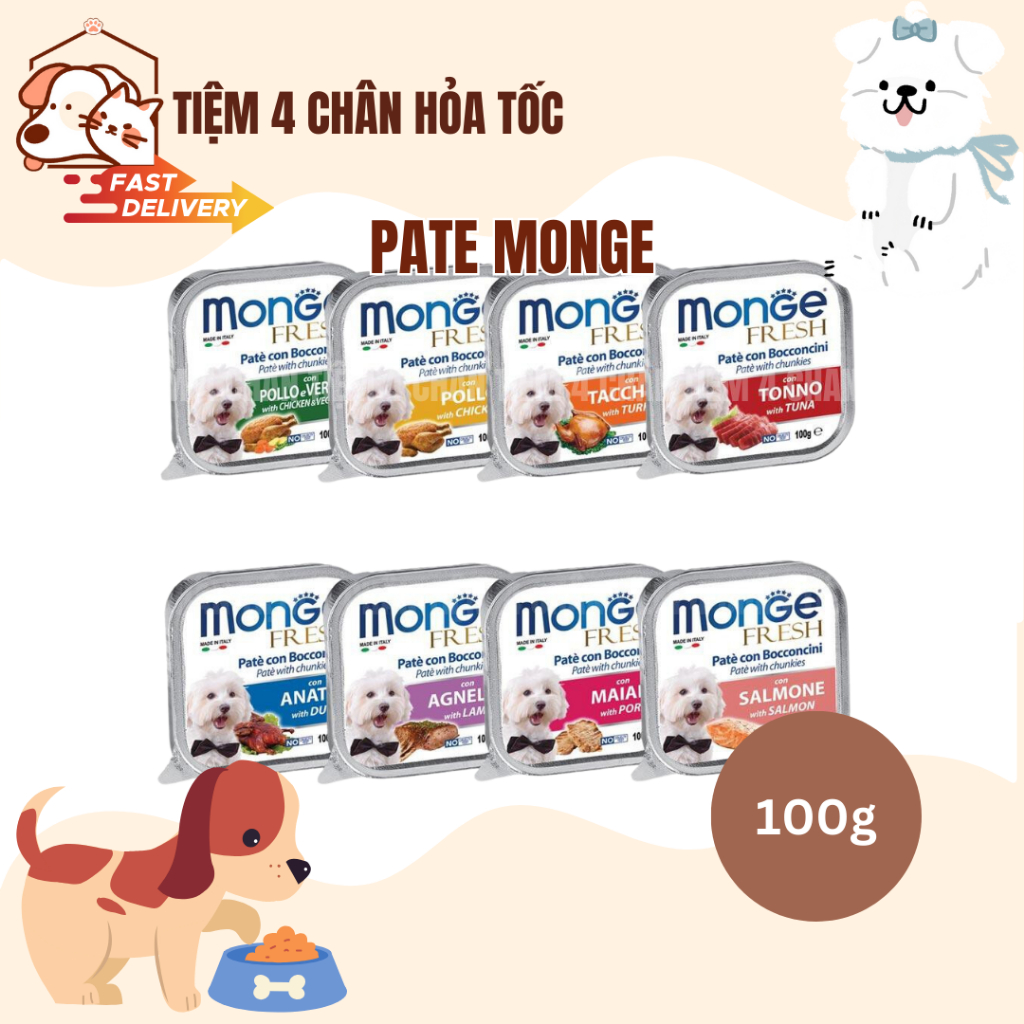 [100g] Thức ăn Pate Monge cho chó các vị
